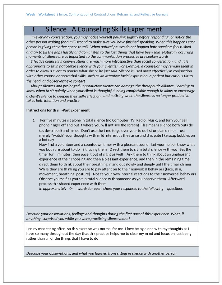 Week 7 Worksheet - Silence, Confrontation, and Reframing