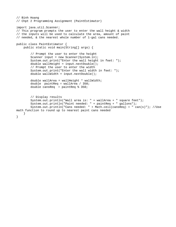 Java PaintEstimator Program