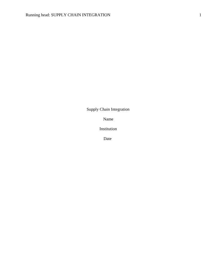 Supply Chain Integration Report