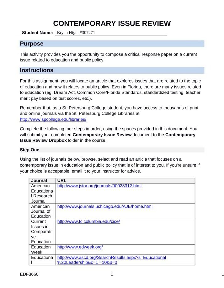 Assignment - Contemporary Issue Review