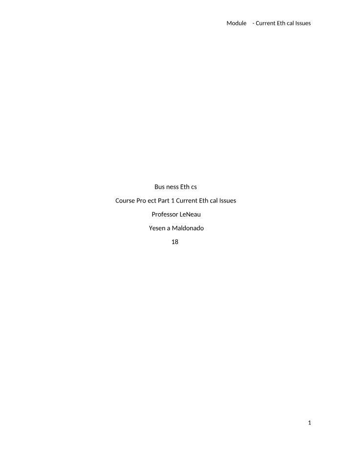 Addressing Current Ethical Issues First Draft