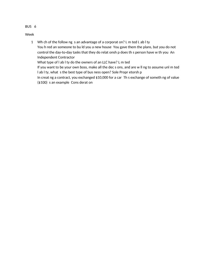 Questions and Answers for BUS 263 Week 9
