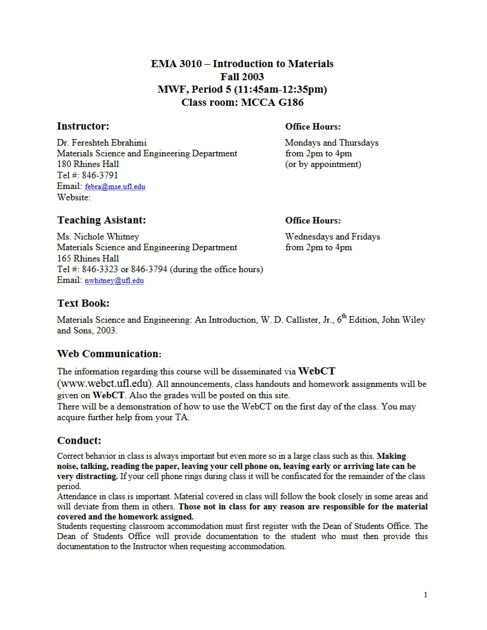 Course Syllabus Introduction to Materials