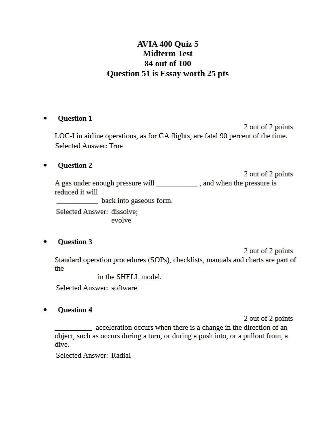 Midterm Test for Aviation 400