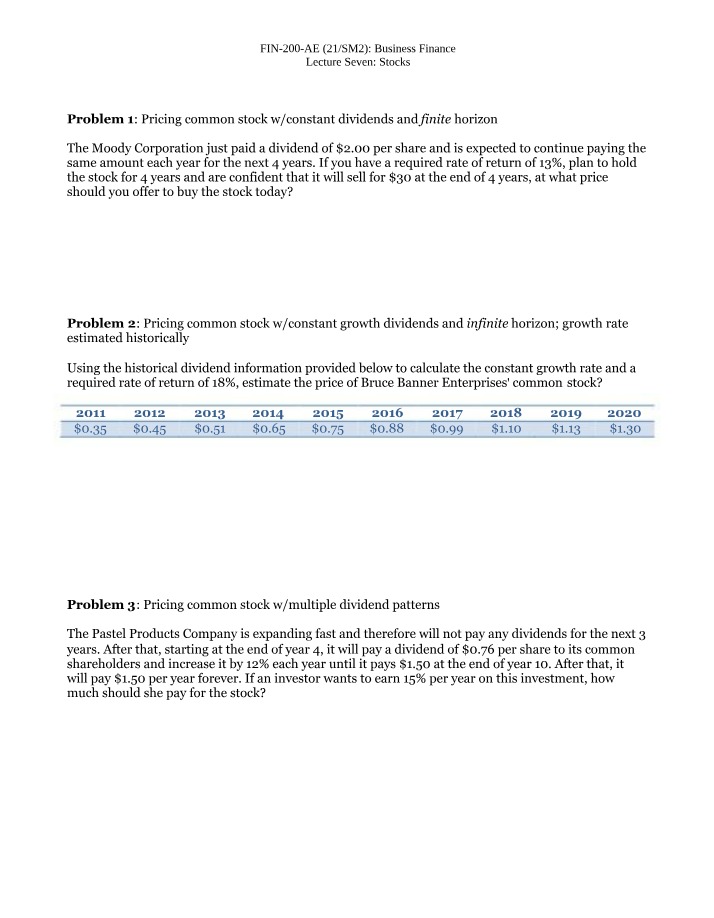 Stock Pricing Problems - Rates of Return and Price Calculation