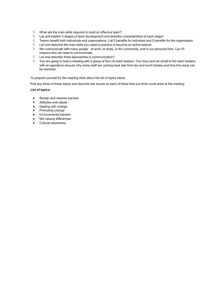 Questions on Team Building and Communication Skills