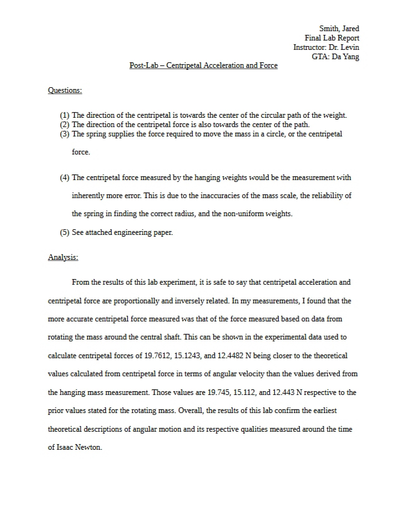 Post-Lab Centripetal Acceleration