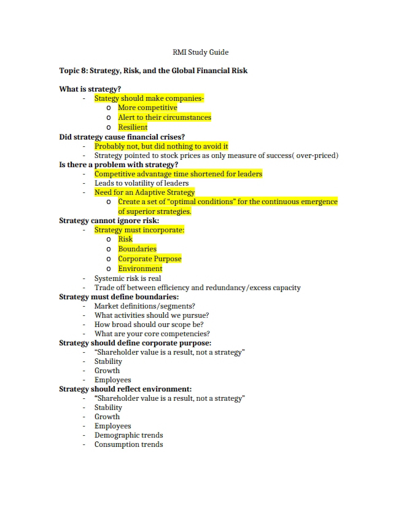 Strategy and Financial Risk