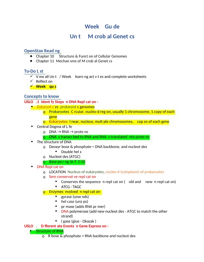 Microbial Genetics - Week 5 Study Guide