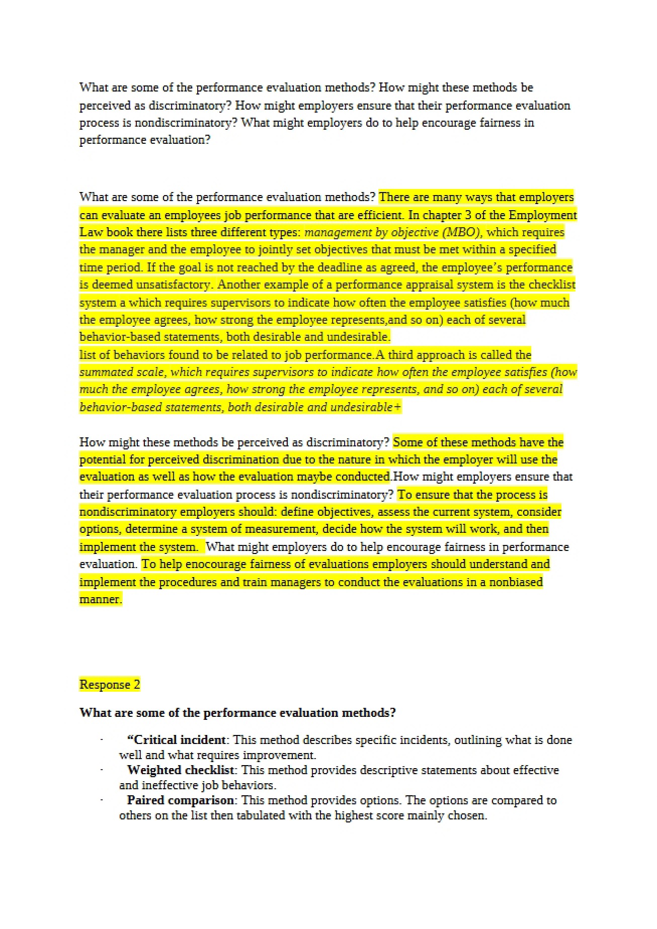 Methods of Evaluating Performance