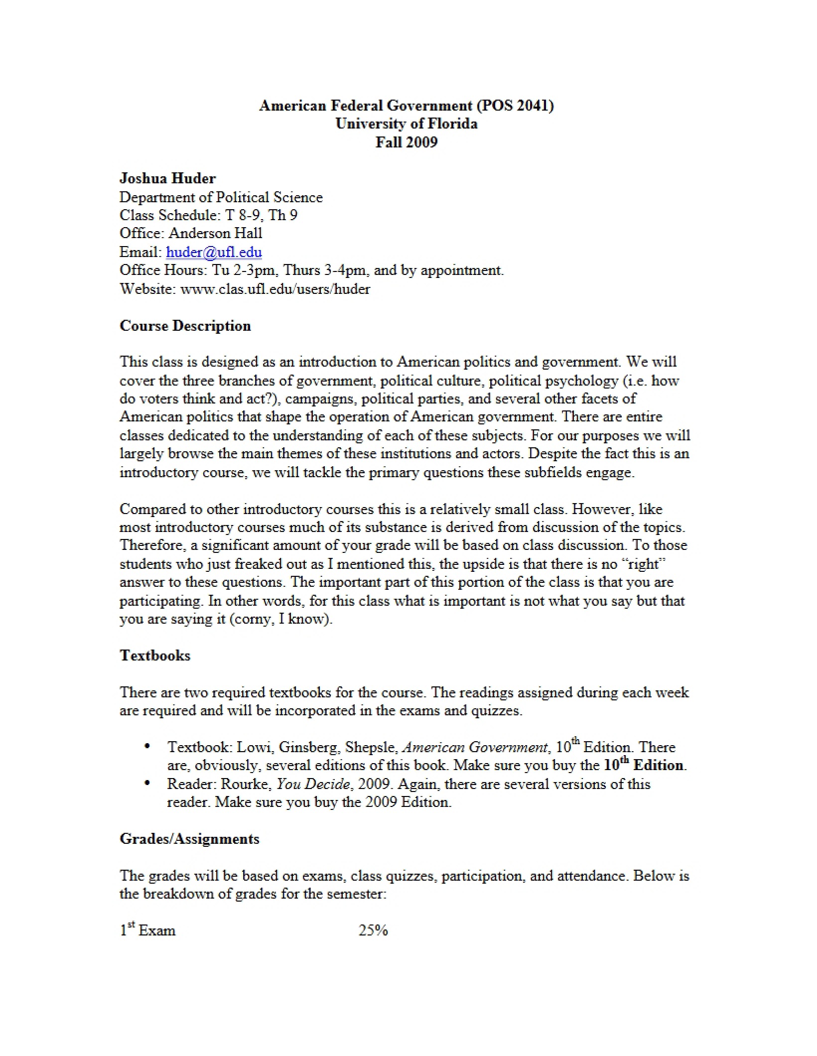 Syllabus for POS 2041