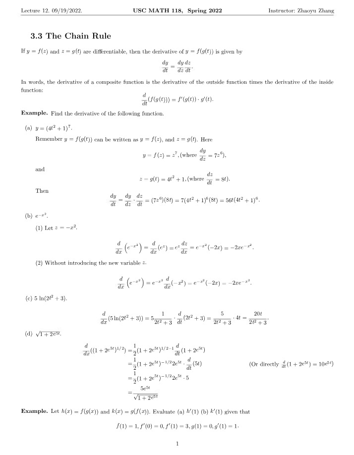 The Chain Rule - Lecture 12
