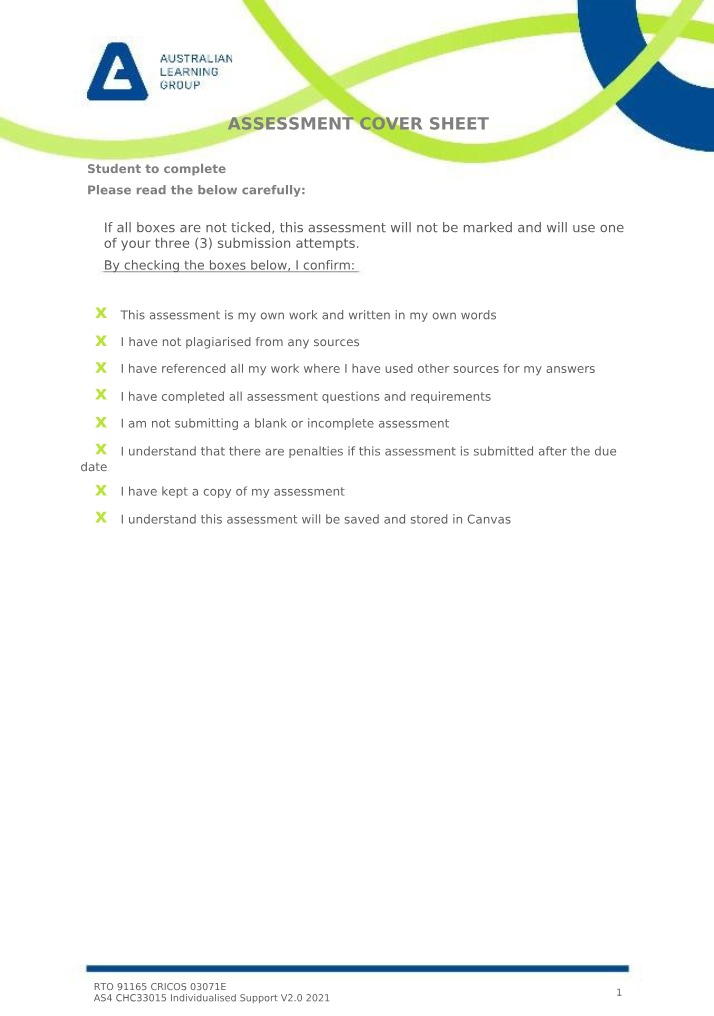 Safe Work Practices for Direct Client Care (HLTWHS002) - Task 4