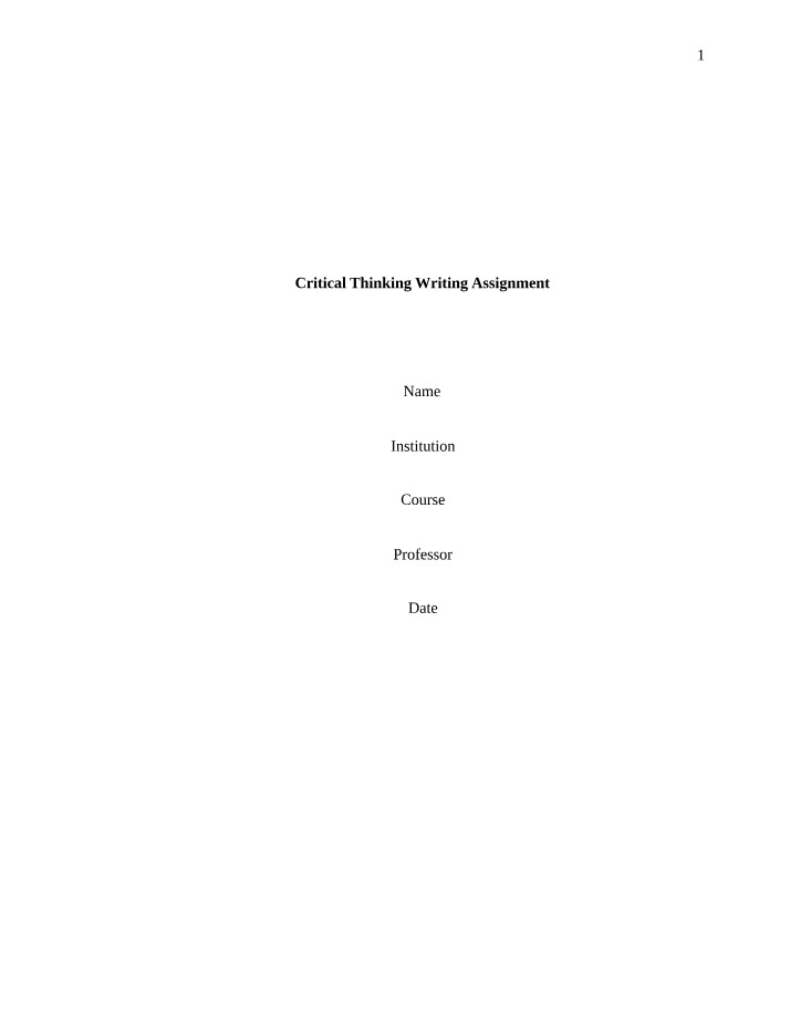 Writing Assignment on Critical Thinking