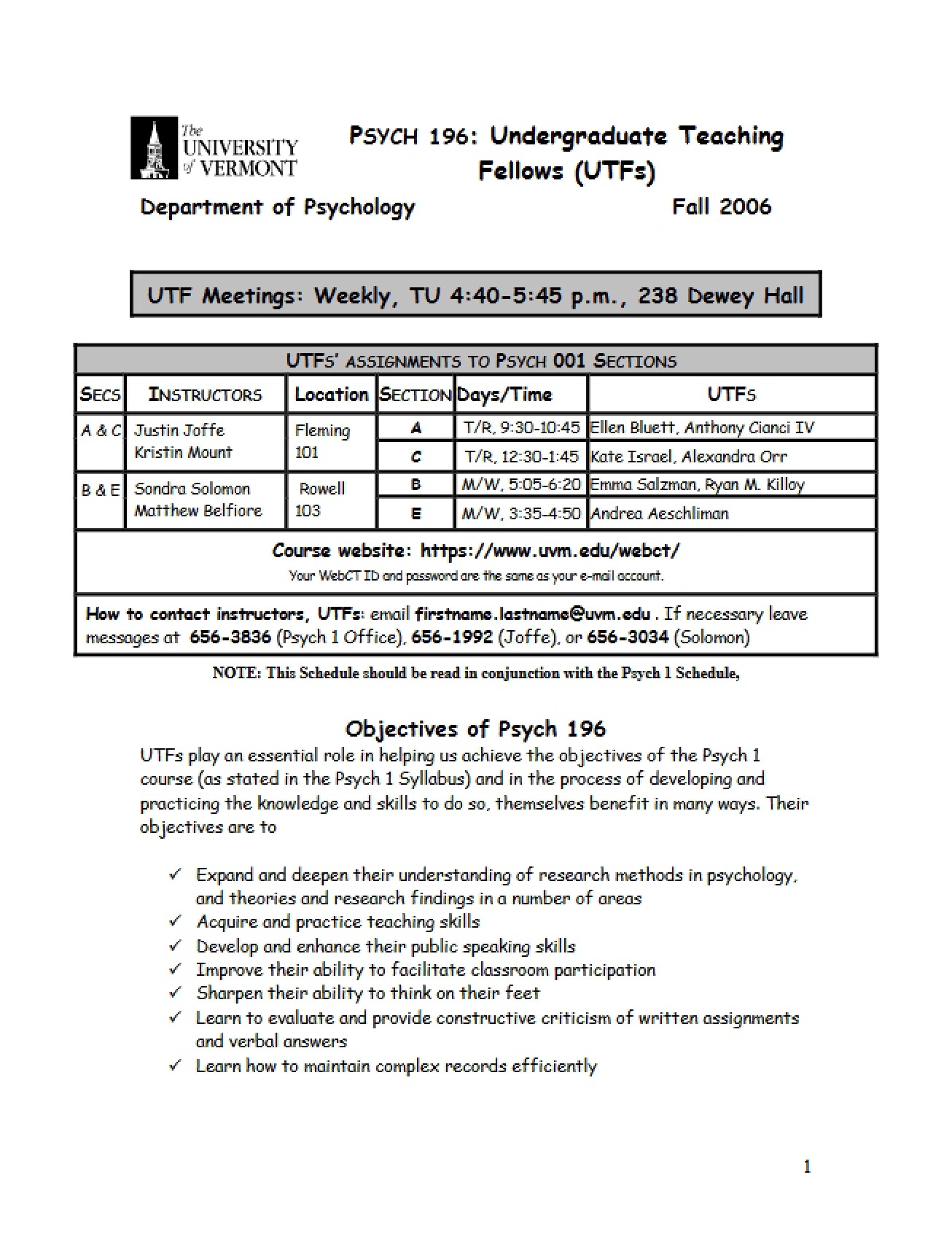 Course Outline for Teaching Fellows