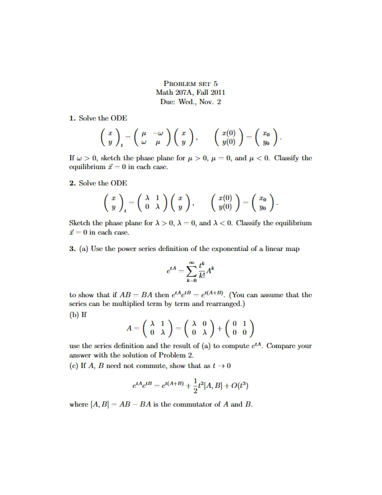 Fifth Problem Set