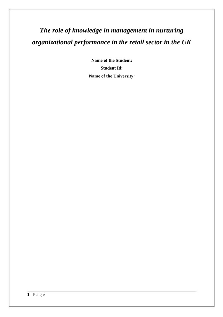 The Role of Knowledge in Management for UK Retail Sector Performance