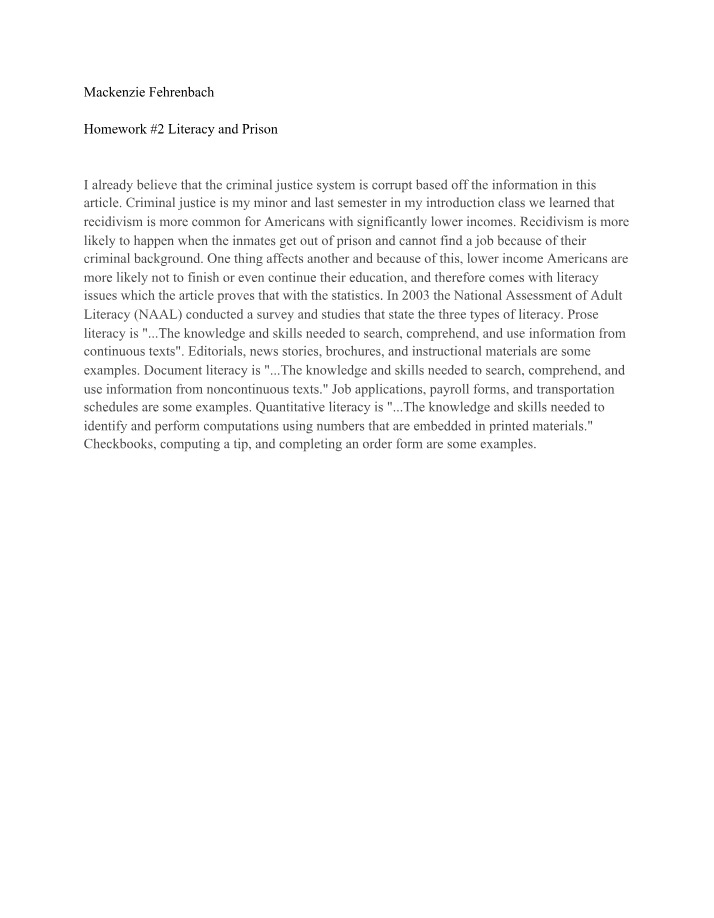 Literacy and Prison - Homework 2