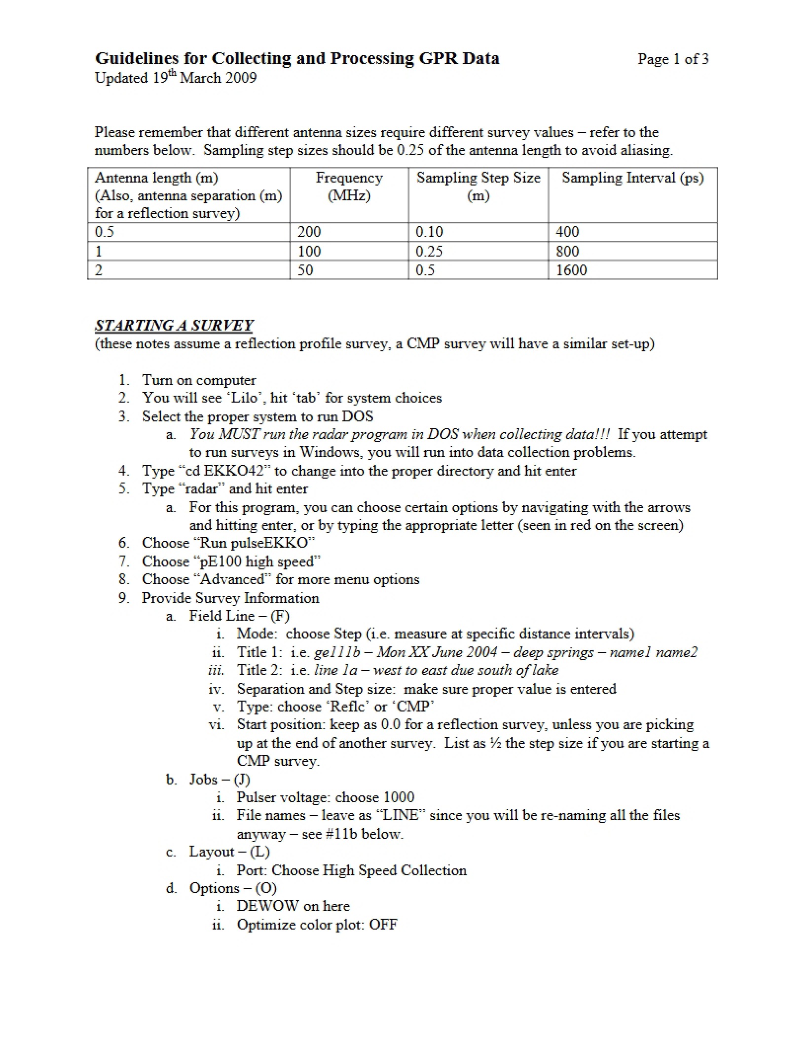 GPR Data Collection and Processing Guidelines