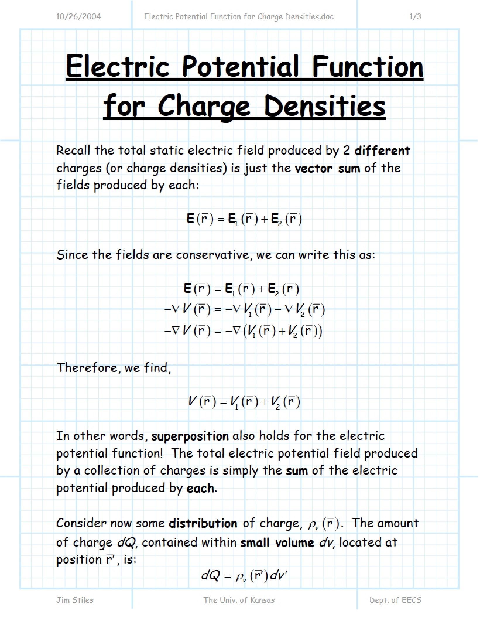 Charge Densities Electric Potential Function