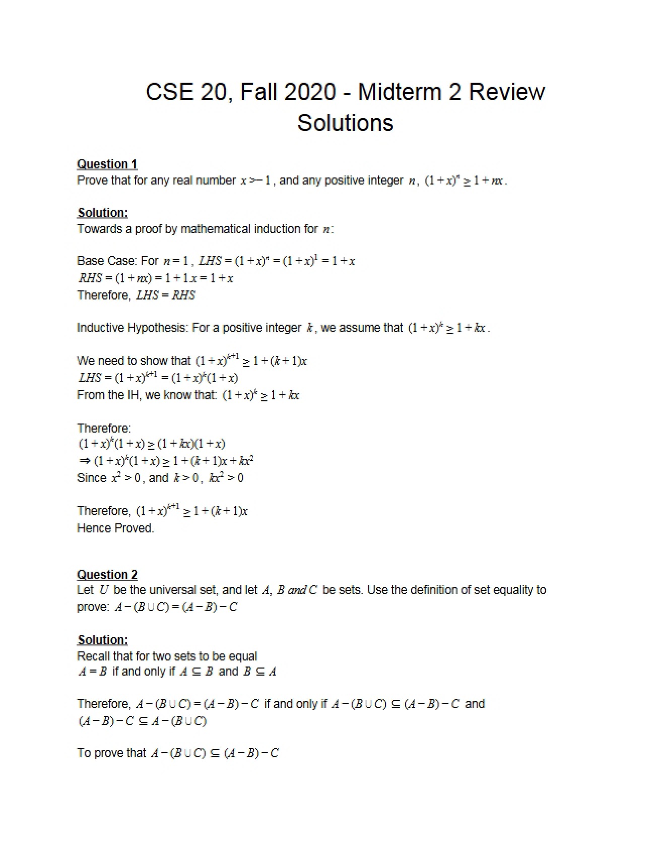 Solutions for Midterm 2 Prep