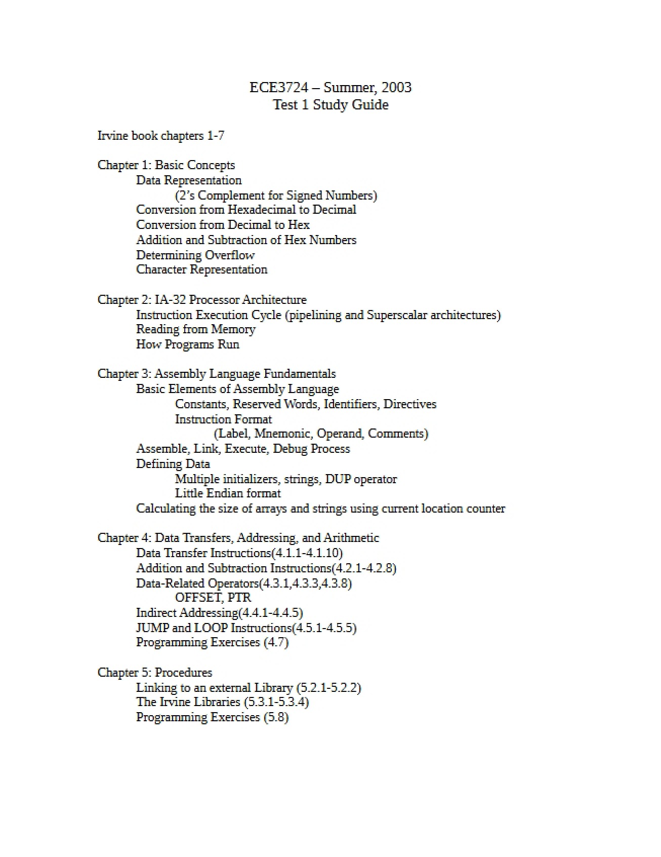Study Guide for First Test