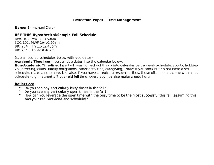 Effective Time Management Strategies - Fall Semester