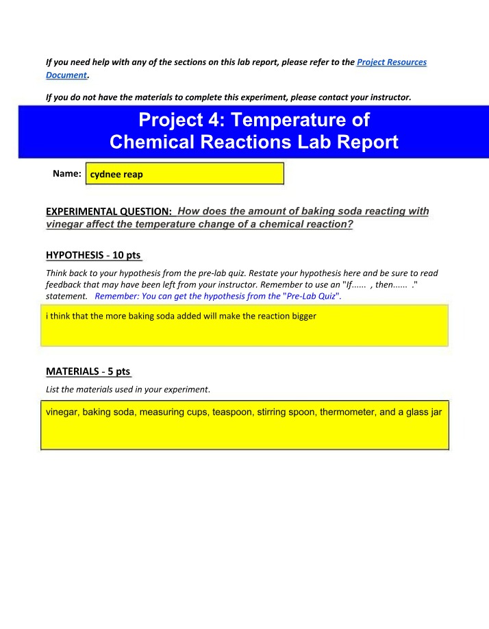 Lab Report - Temperature of Chemical Reactions
