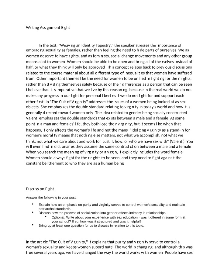 Purity and the Control of Women's Sexuality