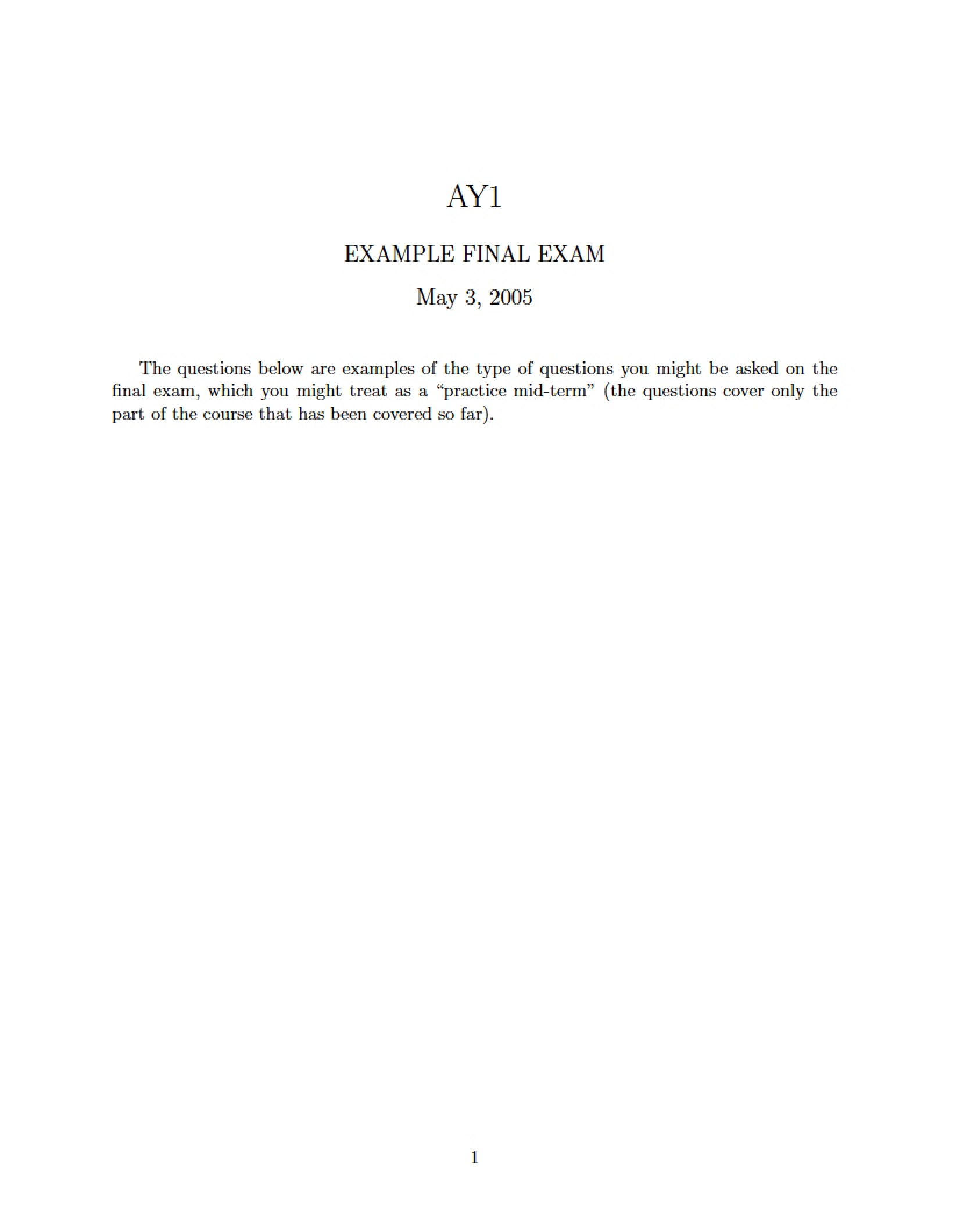 Final Exam Example