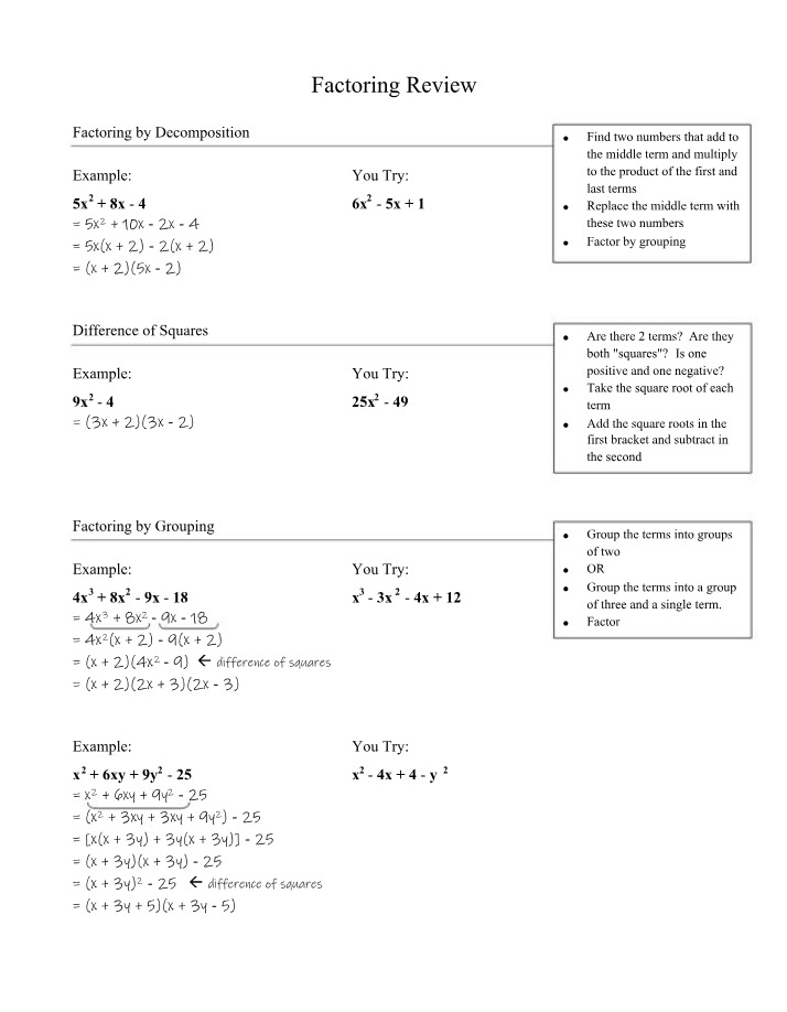 Factoring Review - Decomposition and Grouping