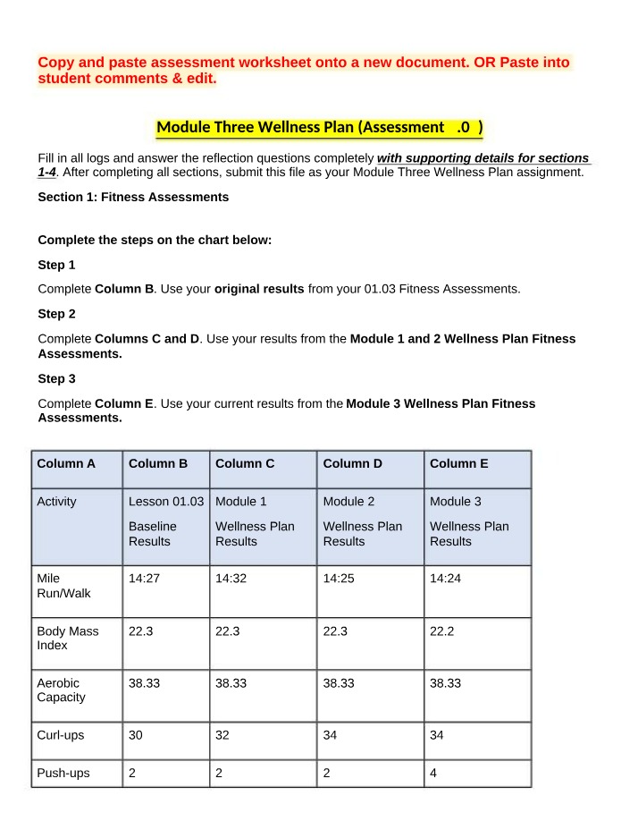 Wellness Plan Assignment - Module Three