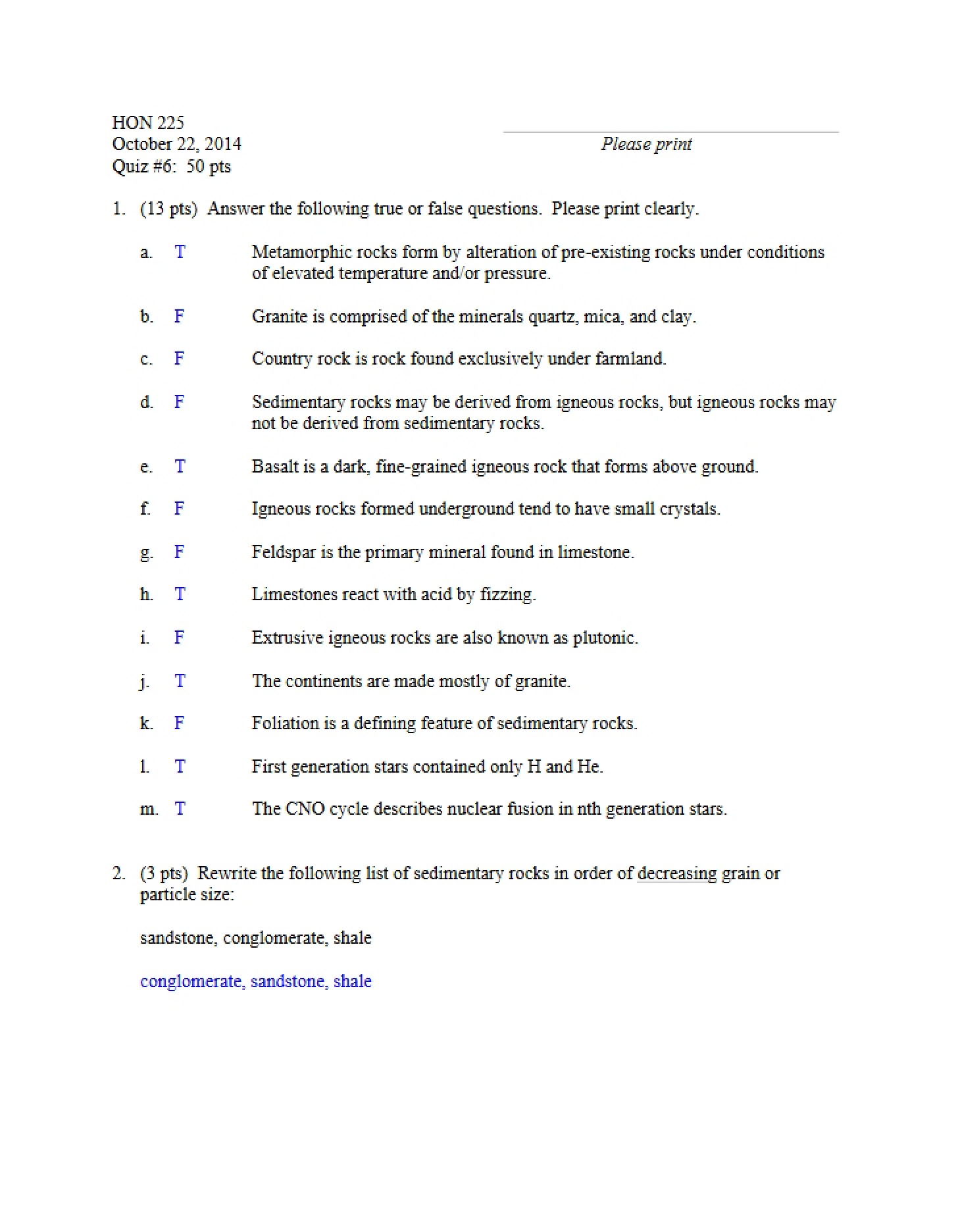 Key for Quiz 6