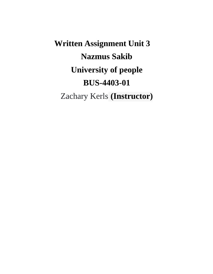 Written Assignment Unit 3 Version One
