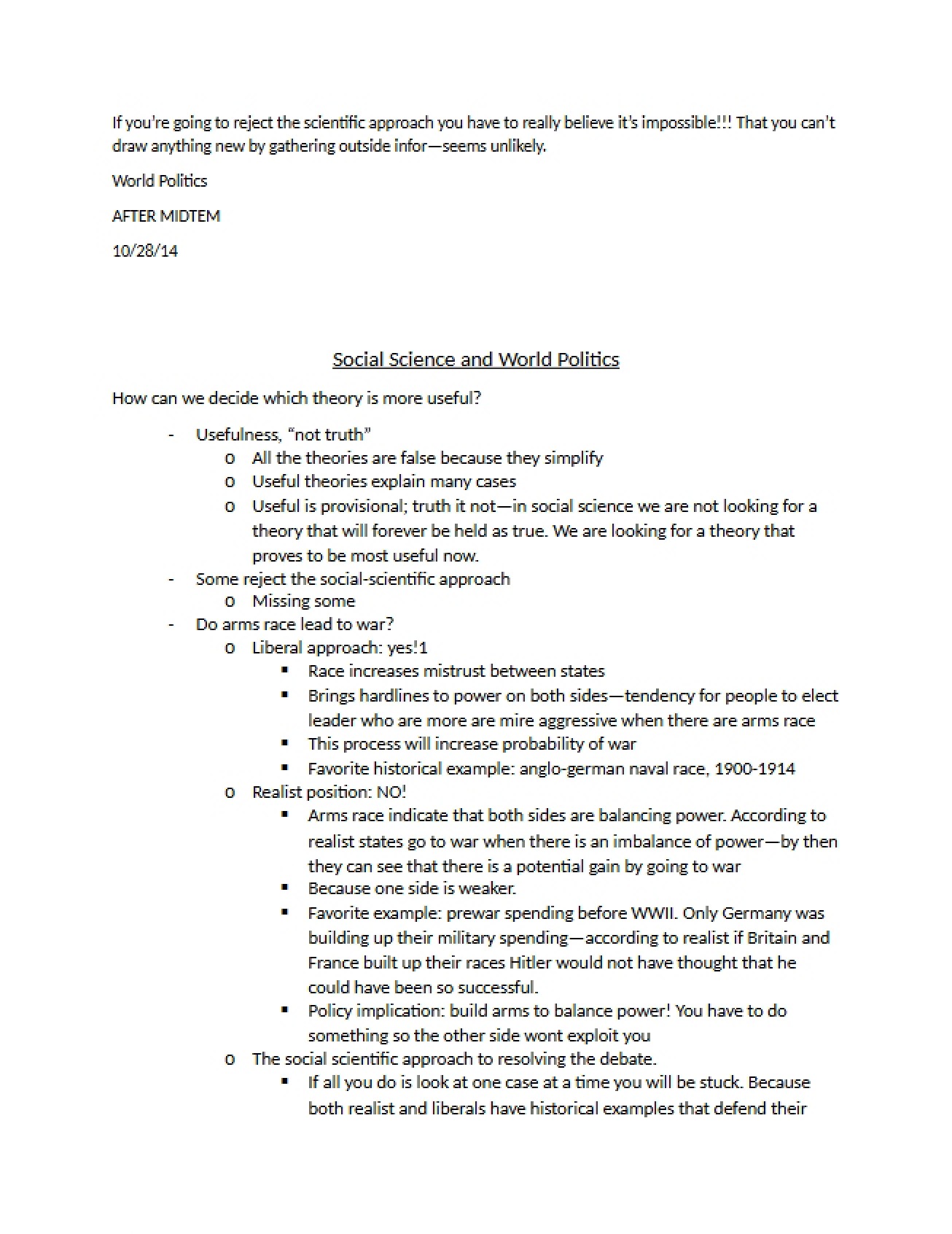 Political Science Notes Following the Midterm