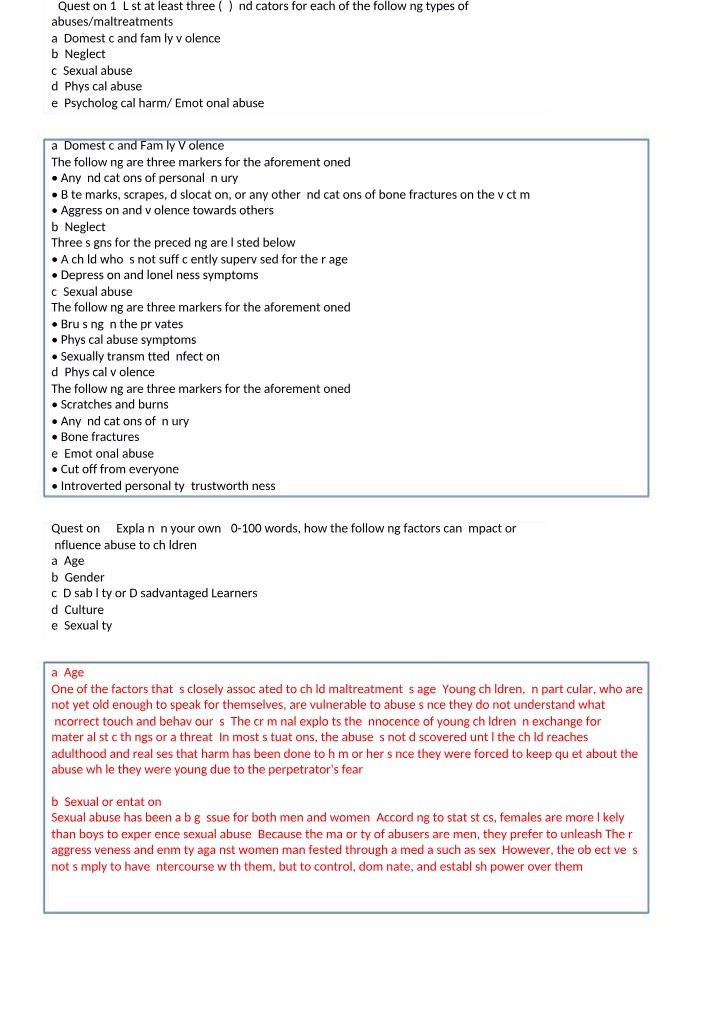 Factors Influencing Child Maltreatment and Indicators of Abuse