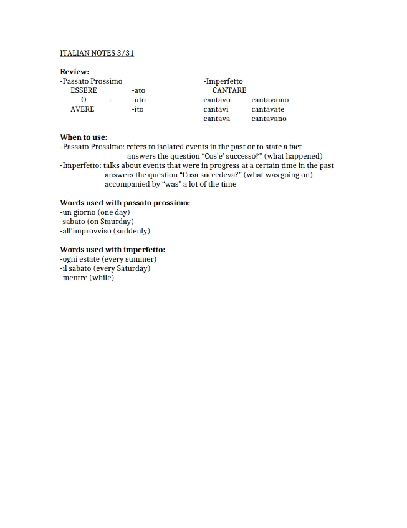 Notes Italian (Mar 31)