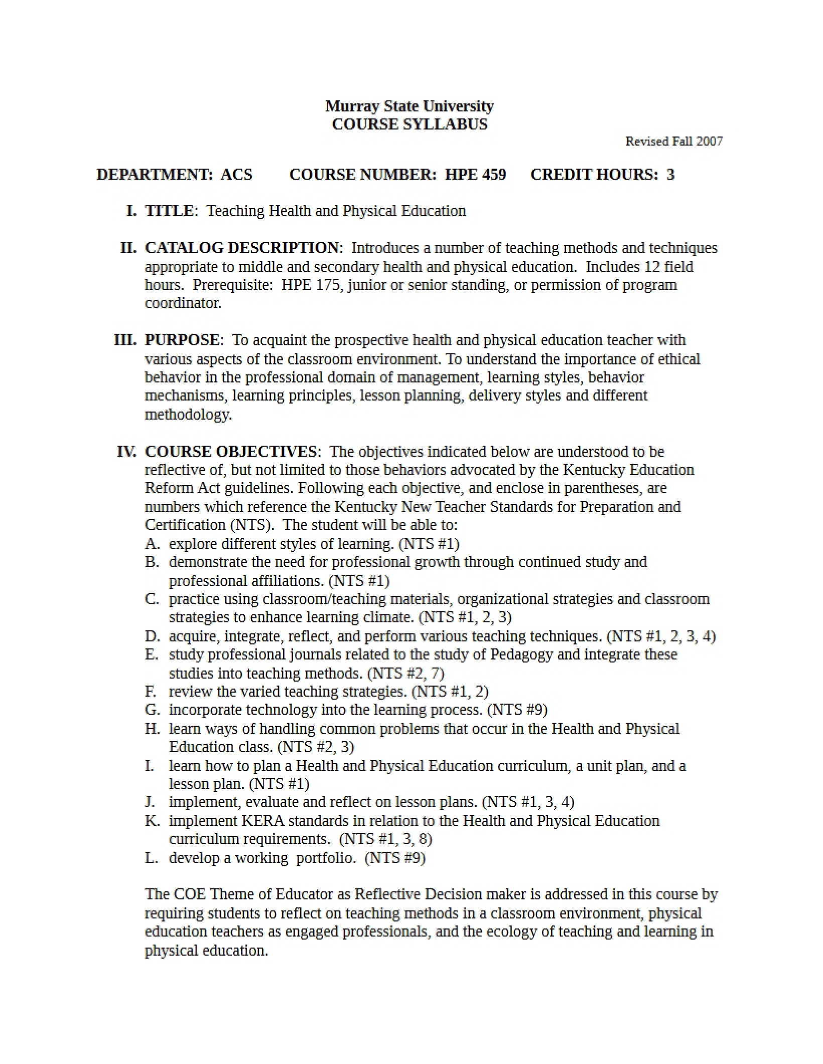 Syllabus - 4 Pages