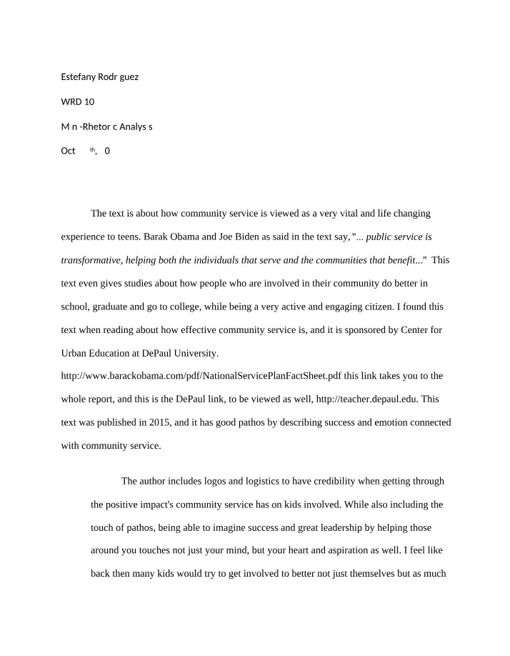 A Persuasive Analysis - The Impact of Community Service on Teens