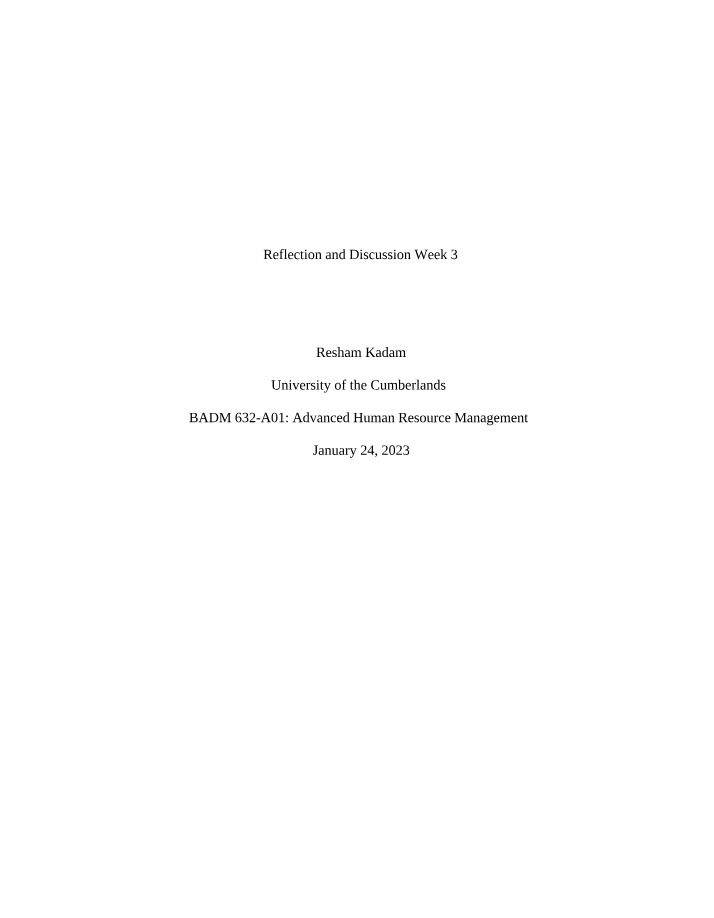 Week 3 Discussion and Reflection