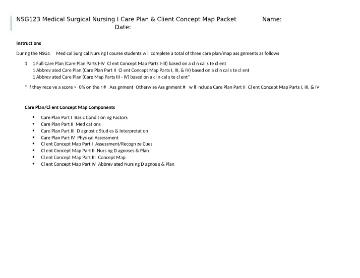 Care Plan and Client Concept Map Guide for Medical Surgical Nursing I