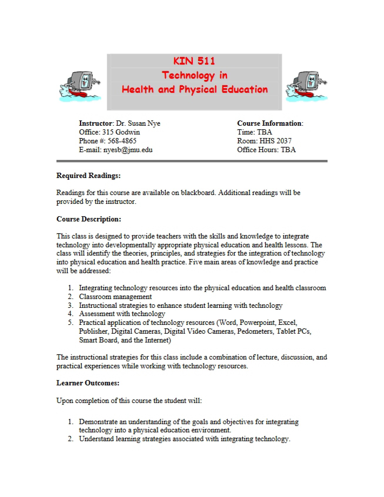 Syllabus for a Course on Technology in Health and Physical Education from 2007