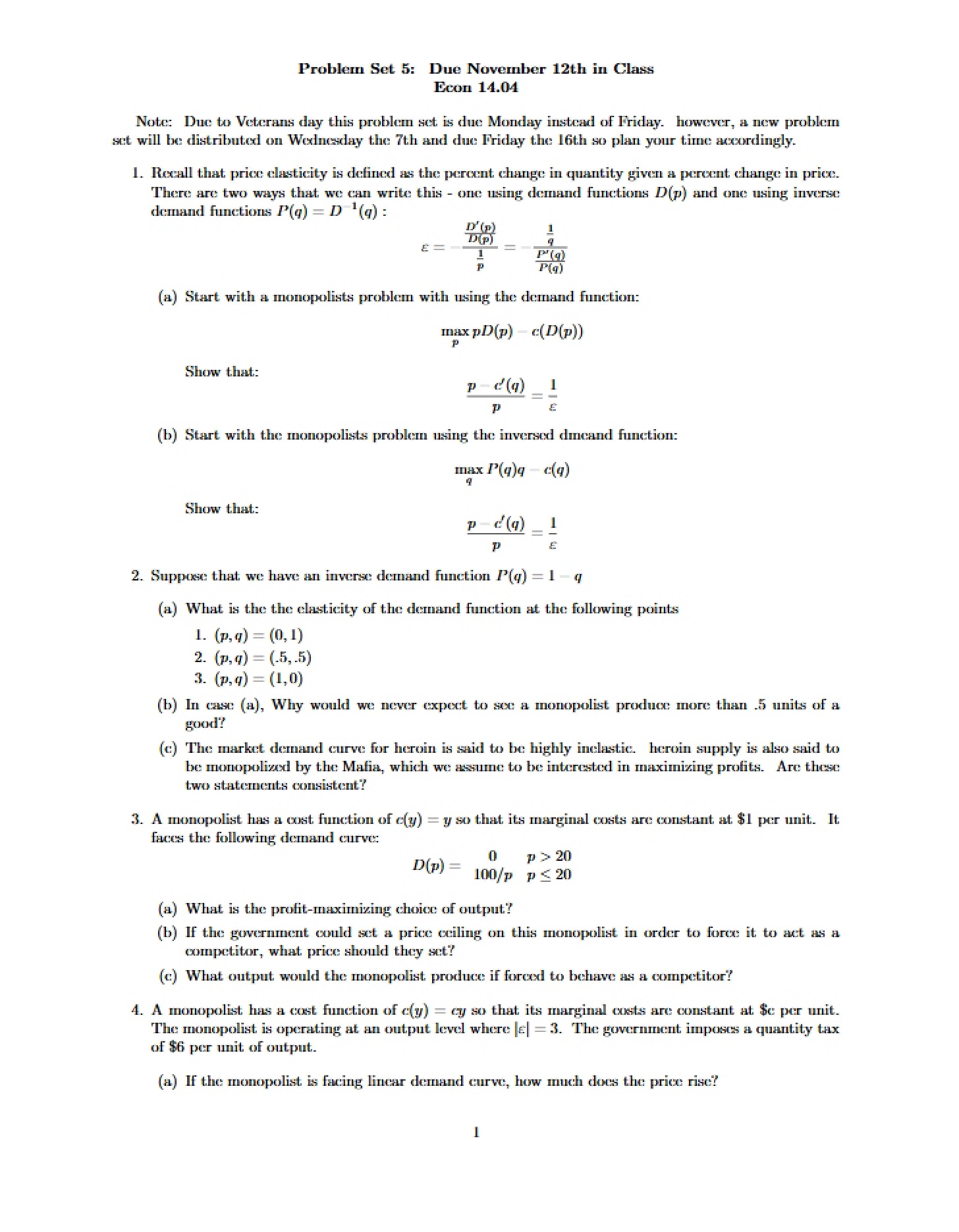 Fifth Problem Set