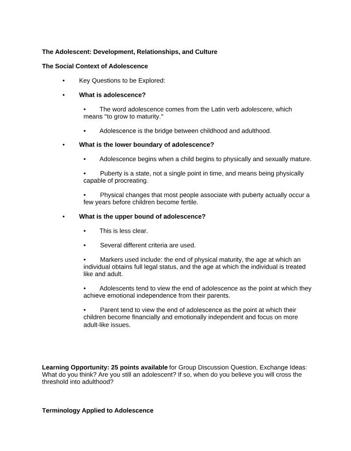 Development, Relationships, and Culture in Adolescence