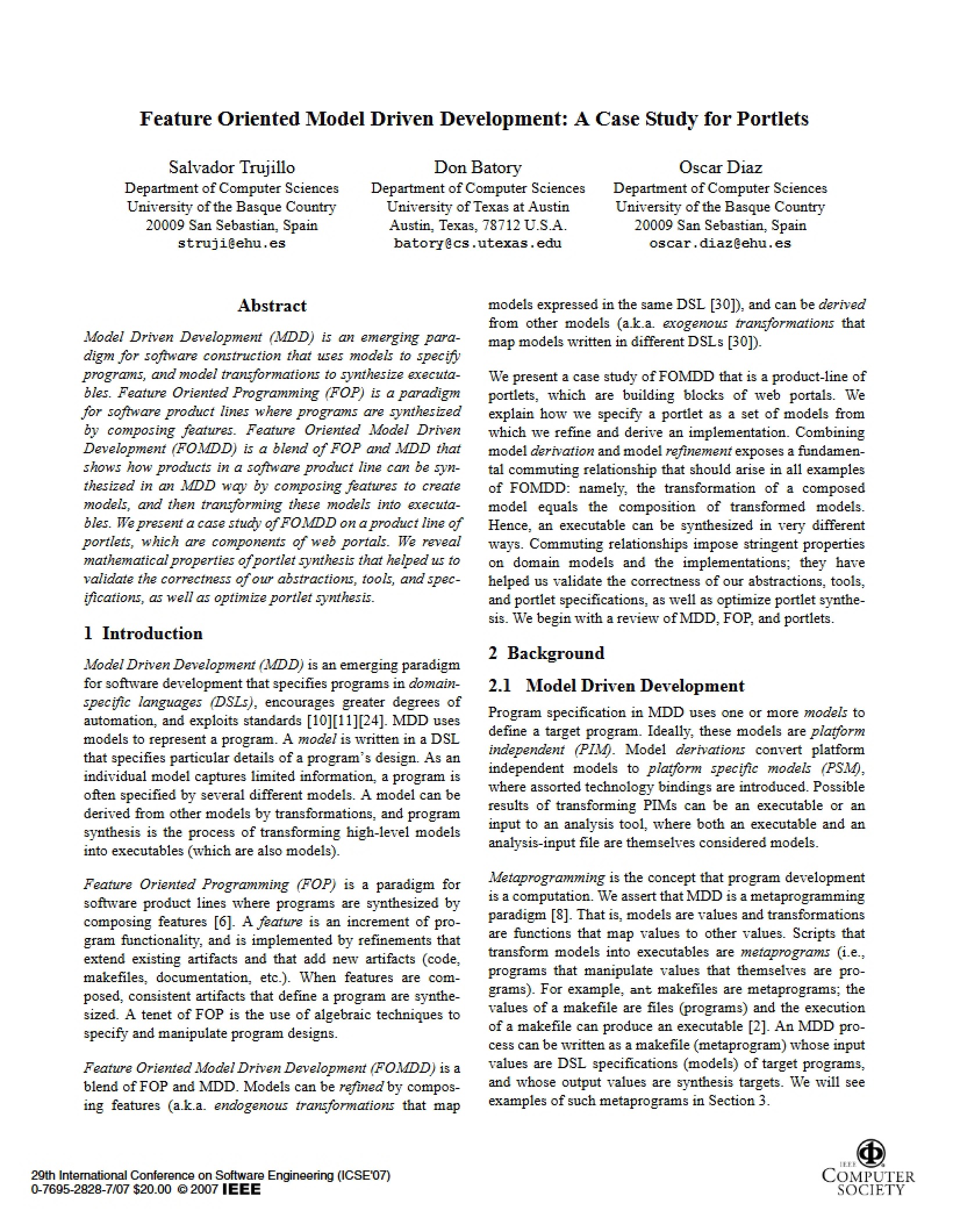 Model Driven Development Feature Oriented