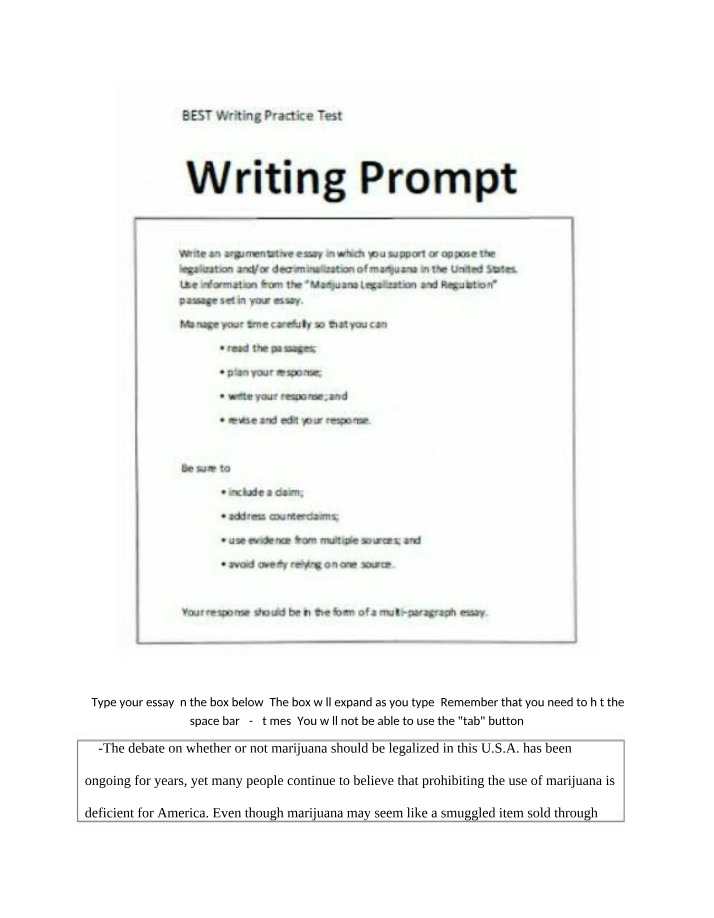 Marijuana Legalization Writing Prompt