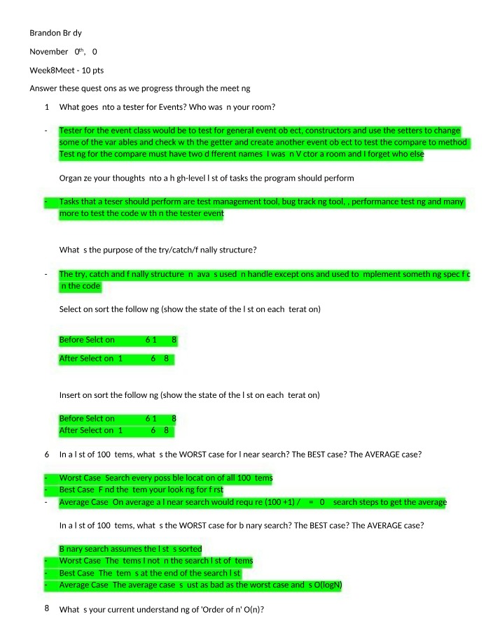 Java TryCatchFinally, Sorting Algorithms, and Big O Notation