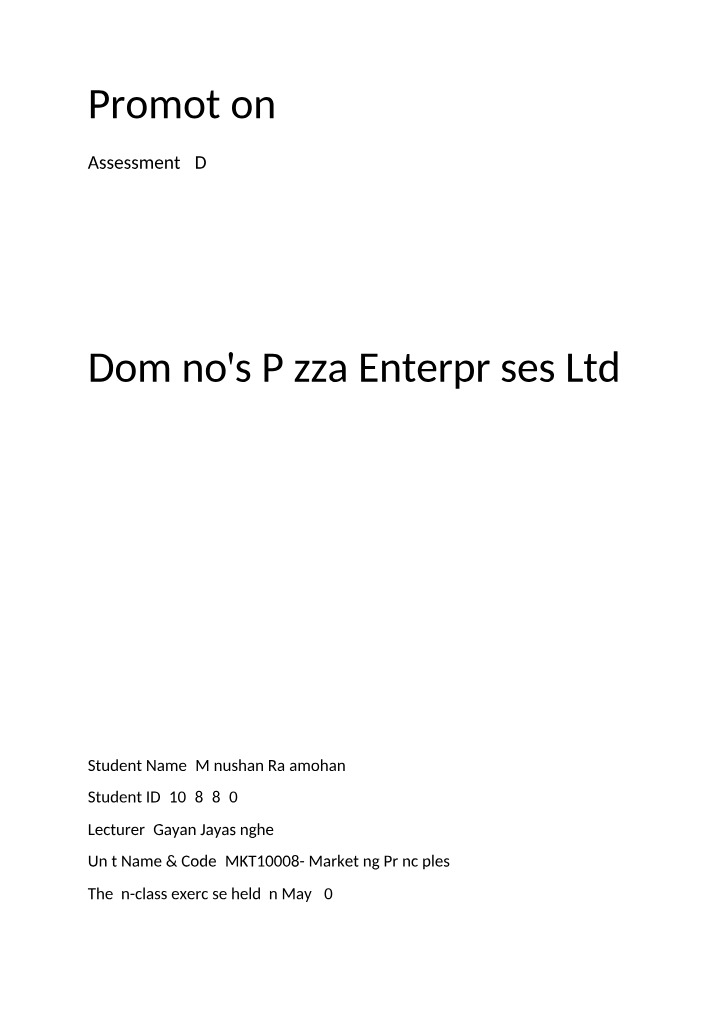 Assessment 2D - Domino's Pizza Enterprises Ltd Promotion