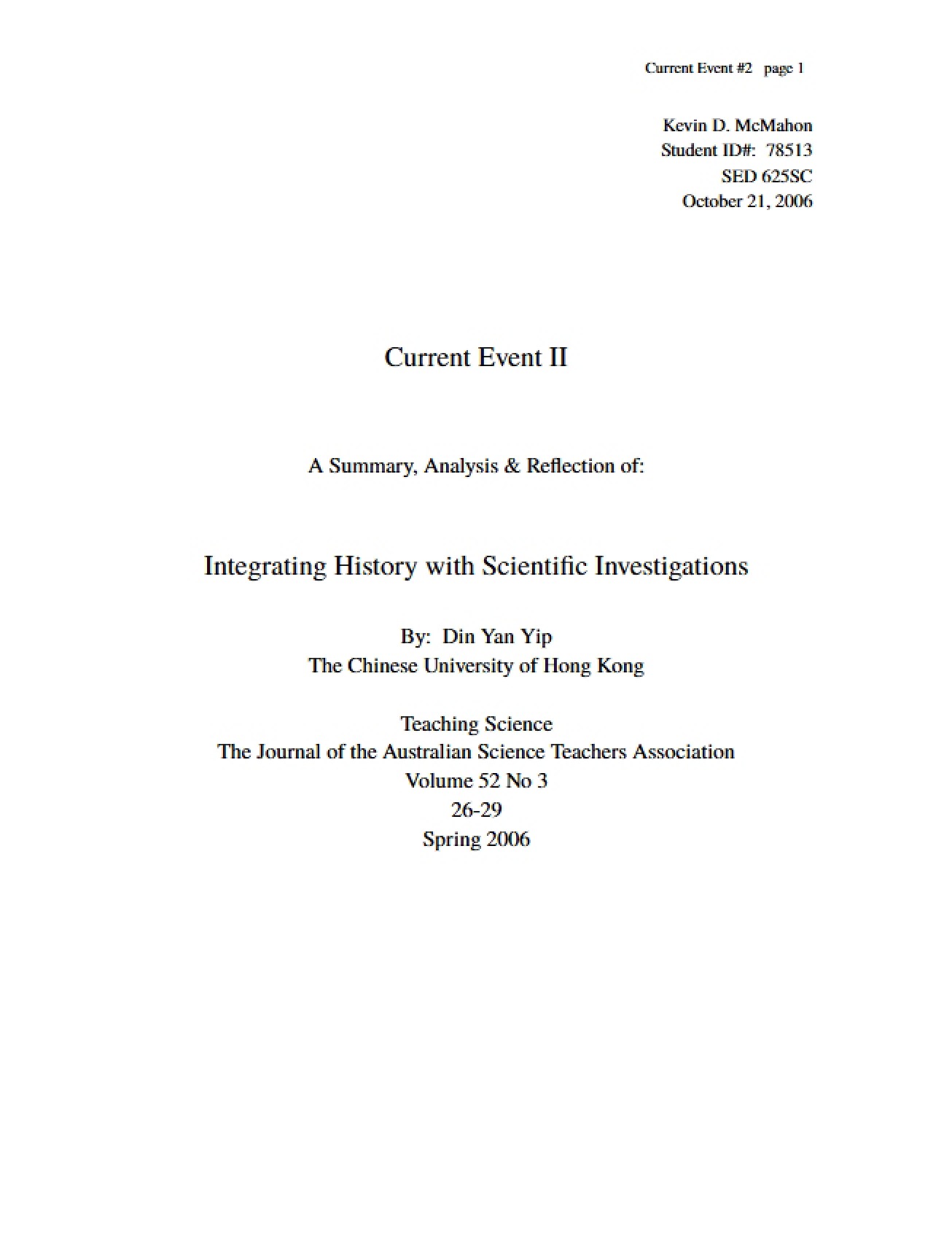 Science and History Integration