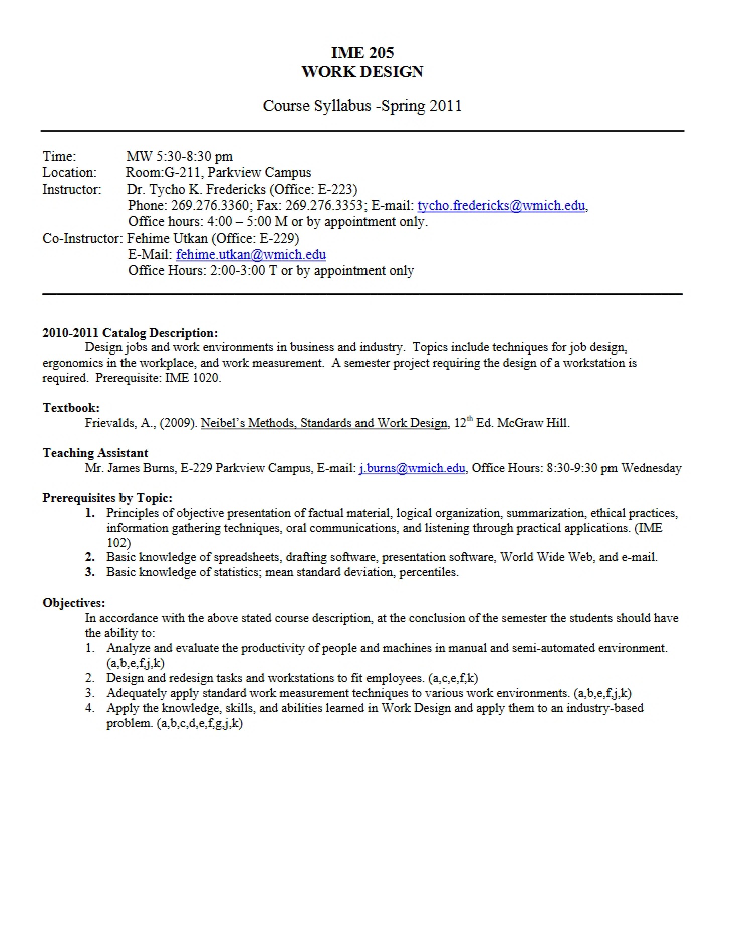 Syllabus for IME 2050
